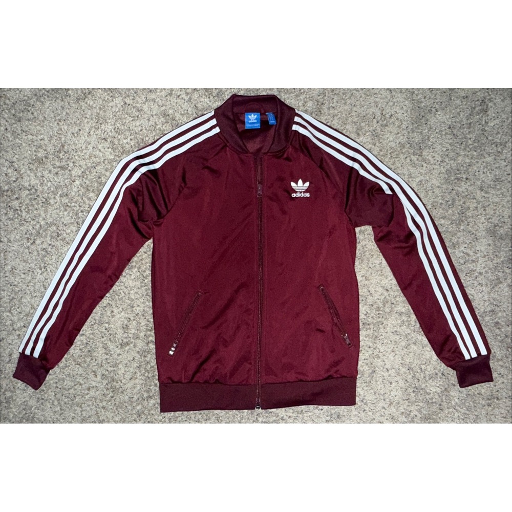 adidas Essentials Warm Up 3 Stripes Track Jacket Small 2016 Burgundy